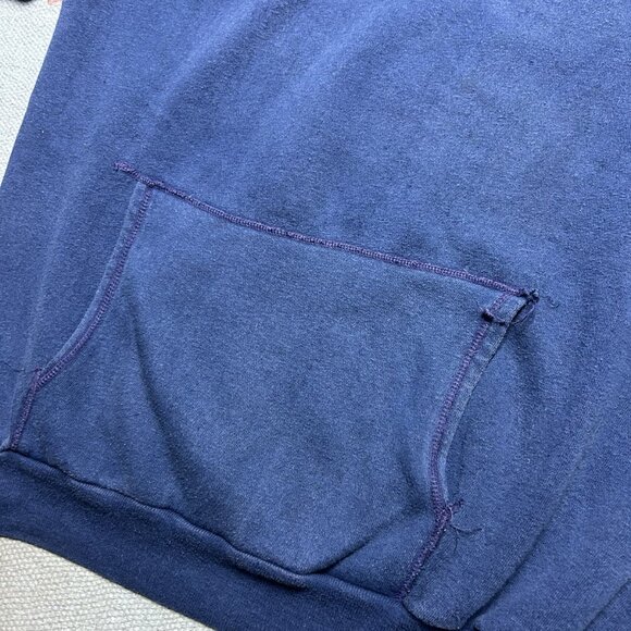 Vintage 70s pullover hoodie sweatshirt gussets navy blue Sears adult XL - Picture 3 of 10